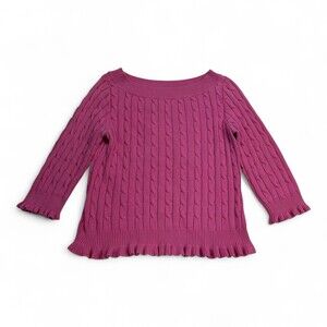 American Living Cable Knit Ruffle-Hem Scoop Neck Sweater L